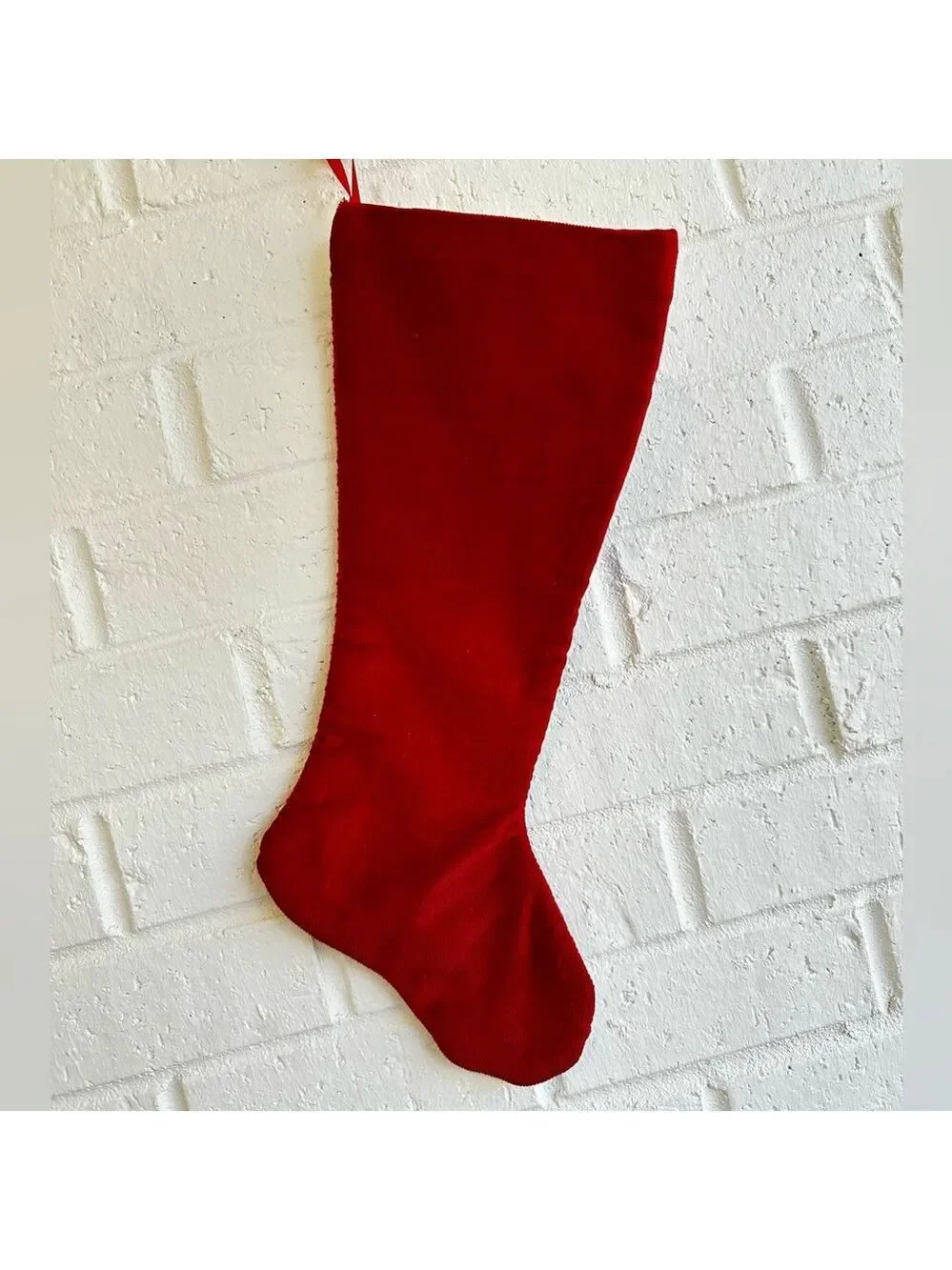The Spirit of Christmas Red Joy Stocking for Kathy.  Cross Stitched Design Vtg